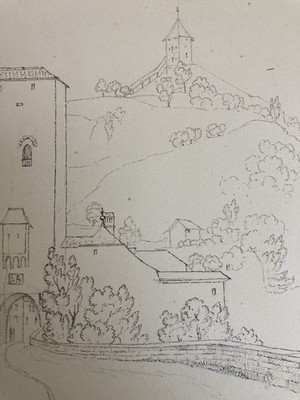 Very Beautiful Drawing XIX 1827 Ink To Identify Door Of Bern To Fribourg Antique