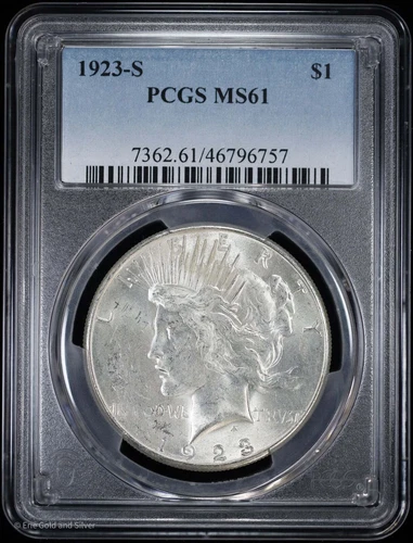 1923-S $1 Peace Silver Dollar PCGS MS 61 | Uncirculated UNC