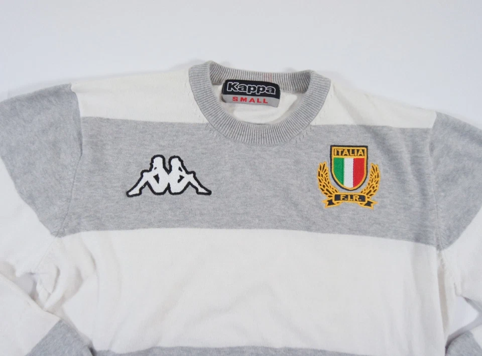 Каппа свитер мужской маленький белый серый вязаный Crewneck Италия в полоску футбол - Изображение 2 из 4