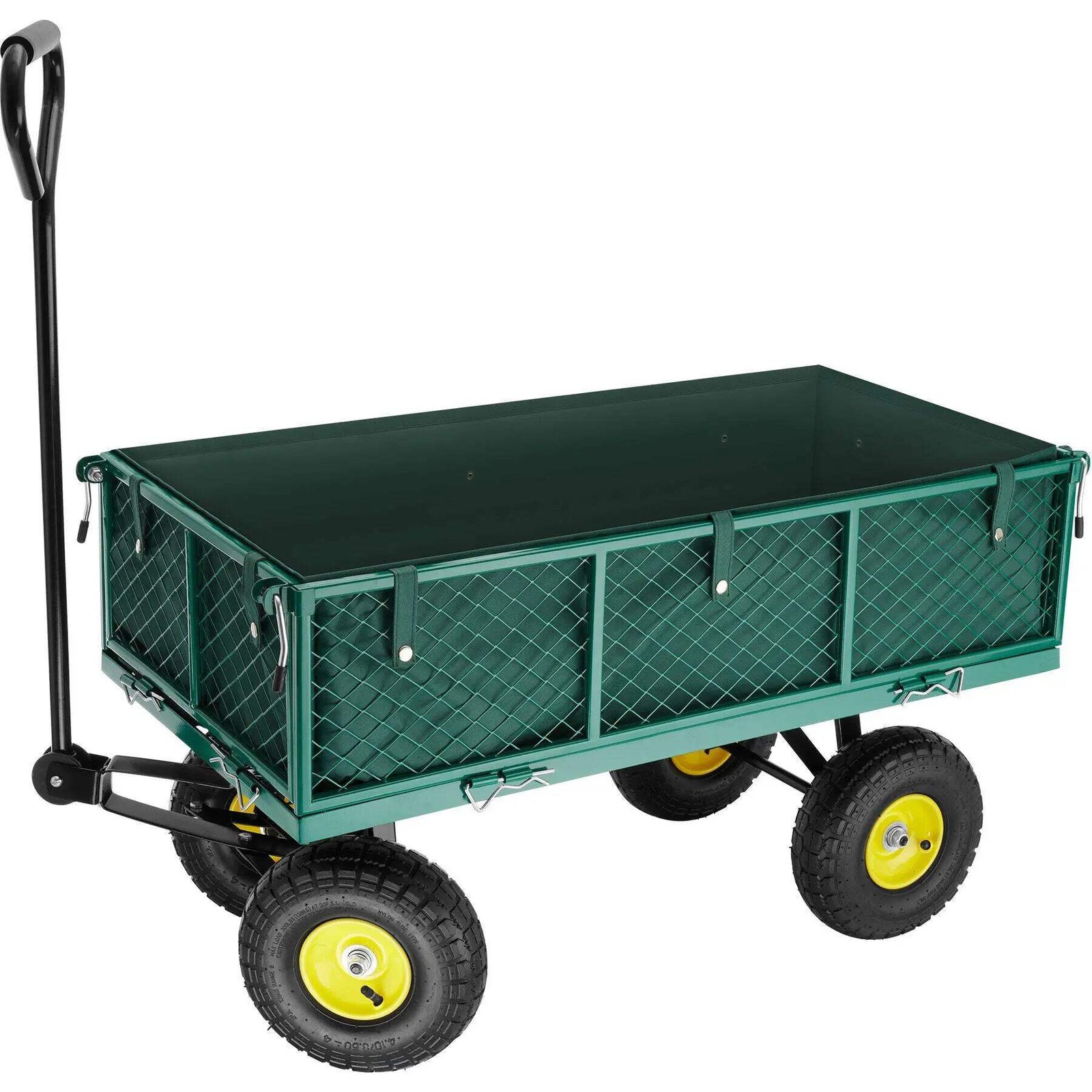 Chariot de jardin 350 kg vert avec bâche amovible en acier renforcé