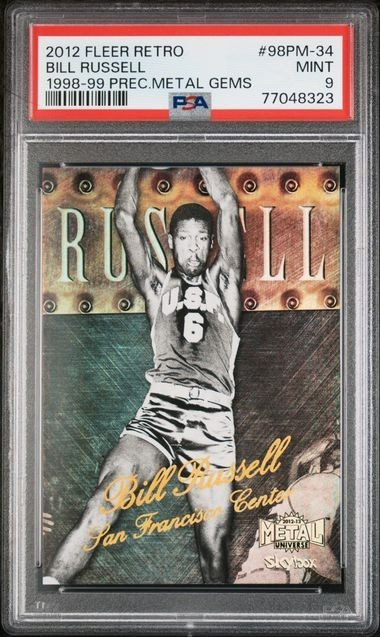BILL RUSSELL 2012 Fleer Retro /50 PRECIOUS METAL GEMS GOLD REFRACTOR PSA 9 SSP view 2
