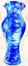 Murano Style Handblown Vidi Glass Italy Blue Art Glass Vase Marbled Signed 14.5&rdquo;