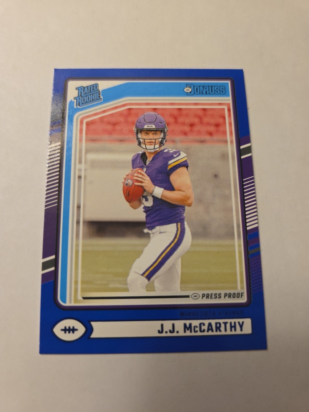 2024 Panini Donruss - Rated Rookie J.J. McCarthy #303 Blue Press Proof (RC)