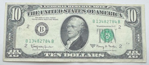 1963 A Vintage $10 Federal Reserve Note - New York - B - Ten Dollar Bill - Picture 1 of 2