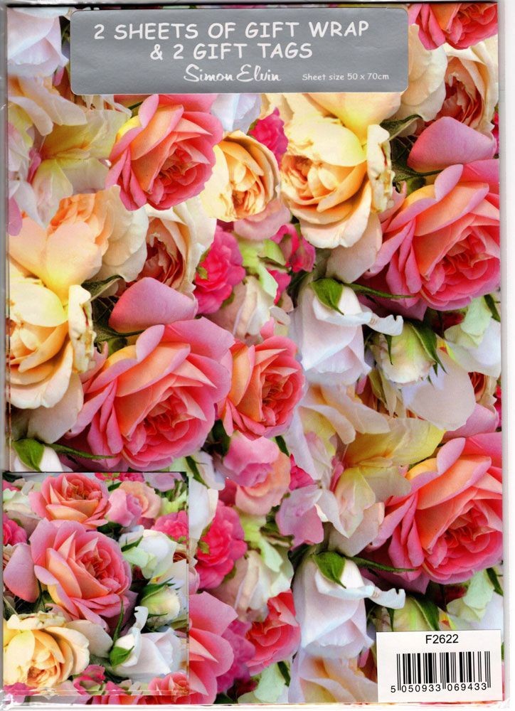 Roses Gift Wrapping Paper Gift Wrap - 2 Sheet & Tags Mother's Day Birthday NEW