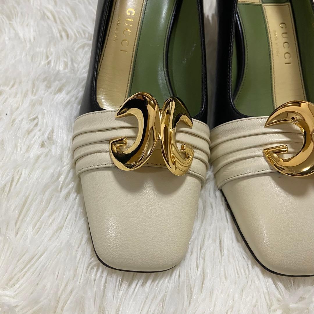 Auth Gucci GG Pumps Leather Bicolor White Black Logo Heel EU36 US6 UK3 thumbnail 4