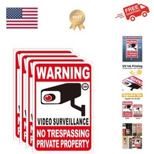 4-Pack Private Property No Trespassing Signs, 12"x8" Outdoor Video Surveillan...