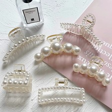 6 Pcs Pearl Hair Clips for Women Large Claw 1 Count Pack of 1 , white