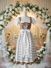 Traumhaftes Hochzeitsdirndl Brautdirndl 38 Taupe/Weiß JacquardSeide/Taft Spitze