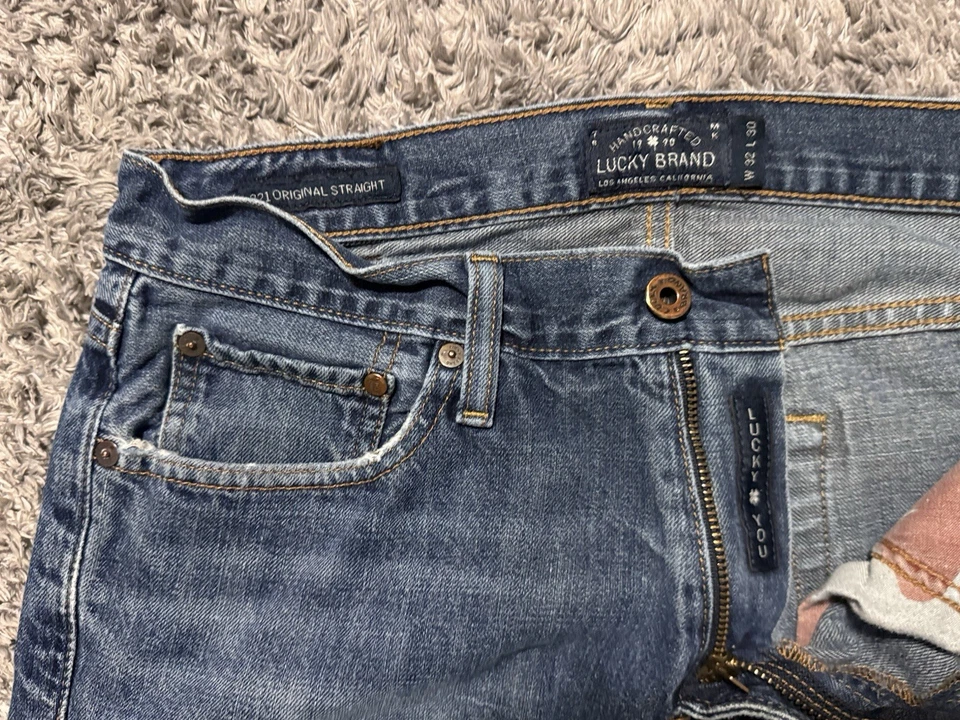 Lucky Brand Jeans Mens 32x28 221 Original Straight Mid Rise Medium Wash Blue VTG - Image 3 of 4