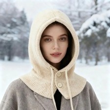 Winter Hooded Scarf Hat Knit Balaclava for Women Men  Warm Fleece Neck Gaiter B