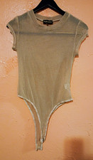 Top Chic Beige Sheer Stretch Strap Solid One Piece Bodysuit Size M Regular