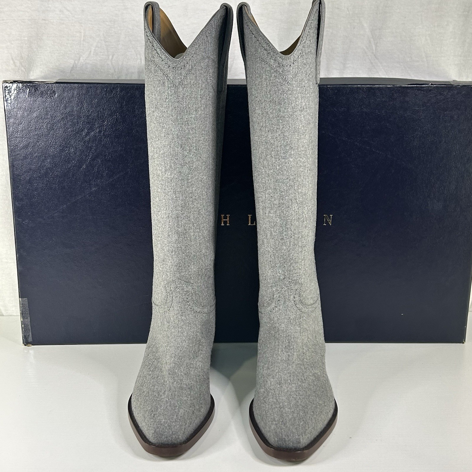 Ralph Lauren Purple Label Jaelynne Gray Flannel Western Tall Boot Women’s 38EU image 2