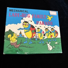 Vintage Mechanical Lady-Bug Family Parade Windup Tin Toy Box Taiwan Works
