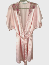 VINTAGE Val Mode Pink Barbie Lacy Kimono Open Front Satin Robe, Lingerie Size M
