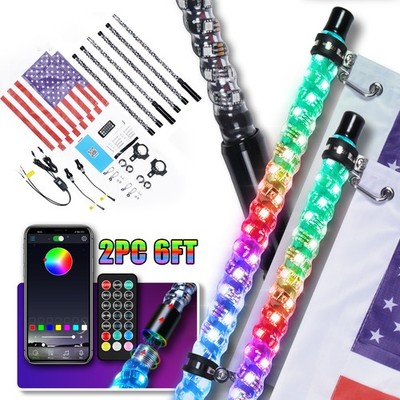 2x 6FT LED Whip Lights RGB Chasing Antenna Light w/ Flag Fits RZR Buggy ATV UTV