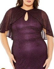 NWT Mac Duggal Sequin Cape Sleeve Gown Amethyst Purple 16W Beaded Formal Dress