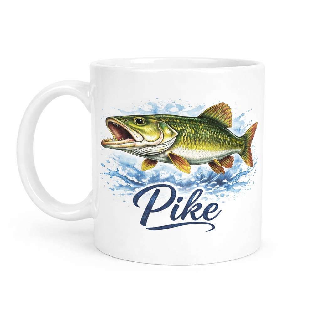Fishing Mug Brew Crew Gifts Pike Watercolour Ceramic 11oz Dishwasher