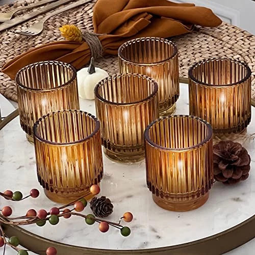  Castiçais vintage de vidro Tealight e votivo (conjunto de 6) – tamanho único âmbar - Imagem 2 de 4