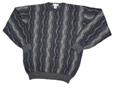 VTG Tricots St Raphael New Wool Blend Vertical Geometric Grandpa Sweater   Sz L