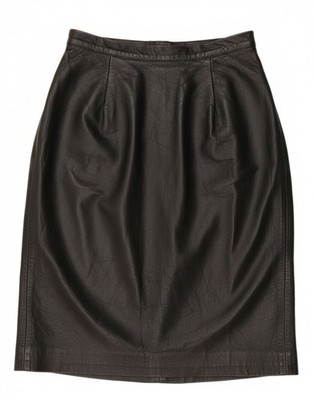 Vintage Damen High Waist Leder Rock IT 42 Medium W28 Schwarz YS21