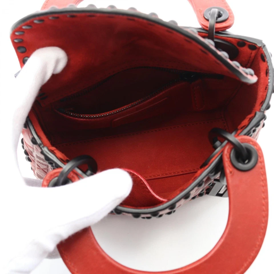 Dior Lady Dior Mini Shoulder Handbag crossbody leather Red Used Women - Image 3 of 4