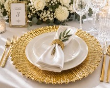 Set of 12 Gold Glass Charger Plates 35cm Metallic Flared Rim Wedding Decor