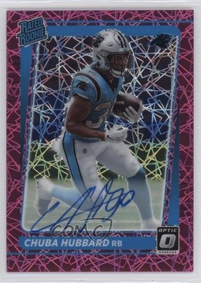 2021 Donruss Optic Pink Velocity Prizm 36/50 Chuba Hubbard Rookie Auto RC 0v5q