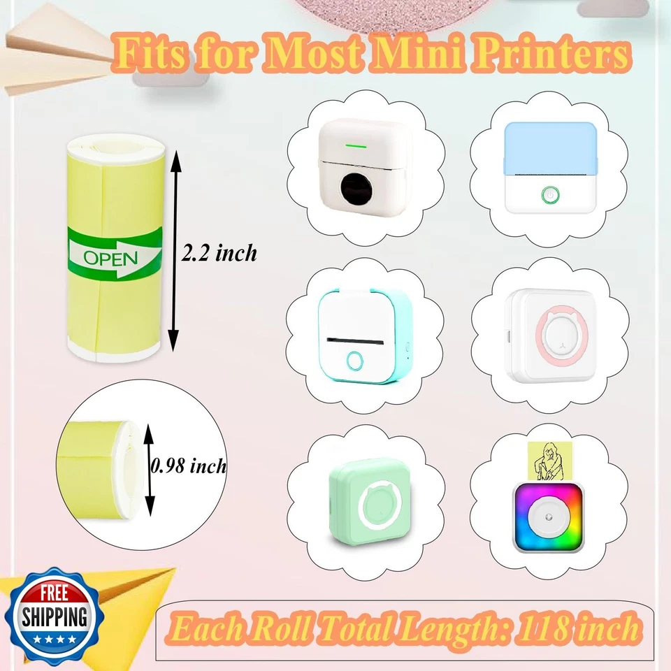 9 Rolls Self-Adhesive Mini Printer Paper - 6 Vibrant Colors and 3 White Compa - Image 4 of 4