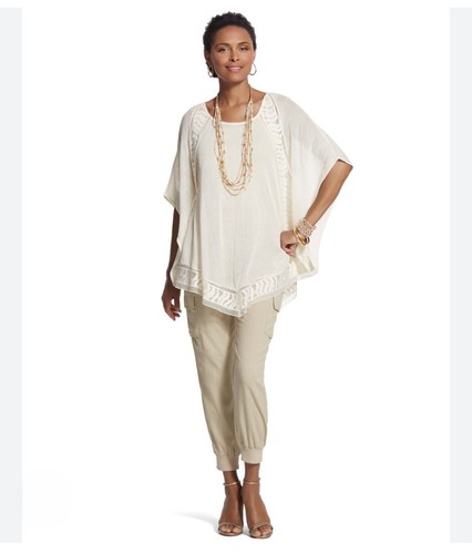 NWT Chico's Lily Sheer Crocheted Kimono Poncho Coverup Sz L/XL Natural Cream - Picture 2 of 12
