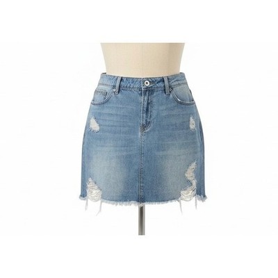 YMI Dream Distressed Denim  Skirt Blue Cotton Rigid Stretch XL