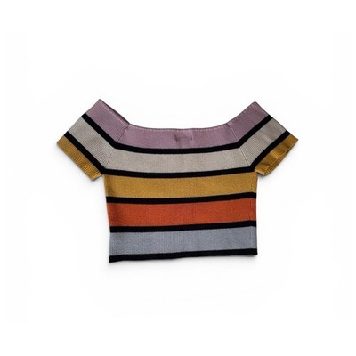 LELIS Top Women Med Crop Top Knit Colored Strips Y2K Comfy Stretch Festival Boho