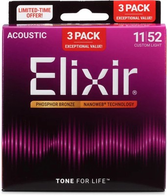 Elixir Strings 16544 Nanoweb Phosphor Bronze Acoustic Guitar Strings -.011-.052