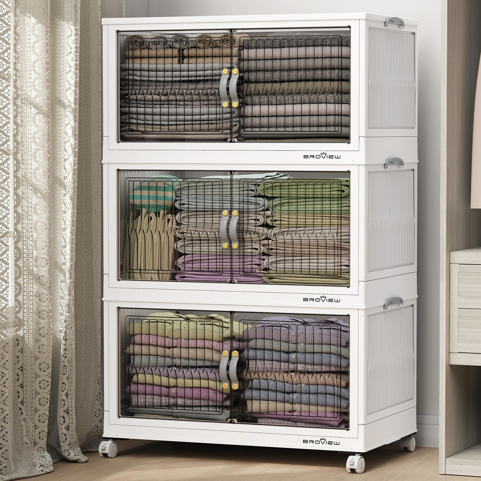 120 Qt Stackable Storage Bins with Lid, Closet Organizer and Storage Drawer, ...