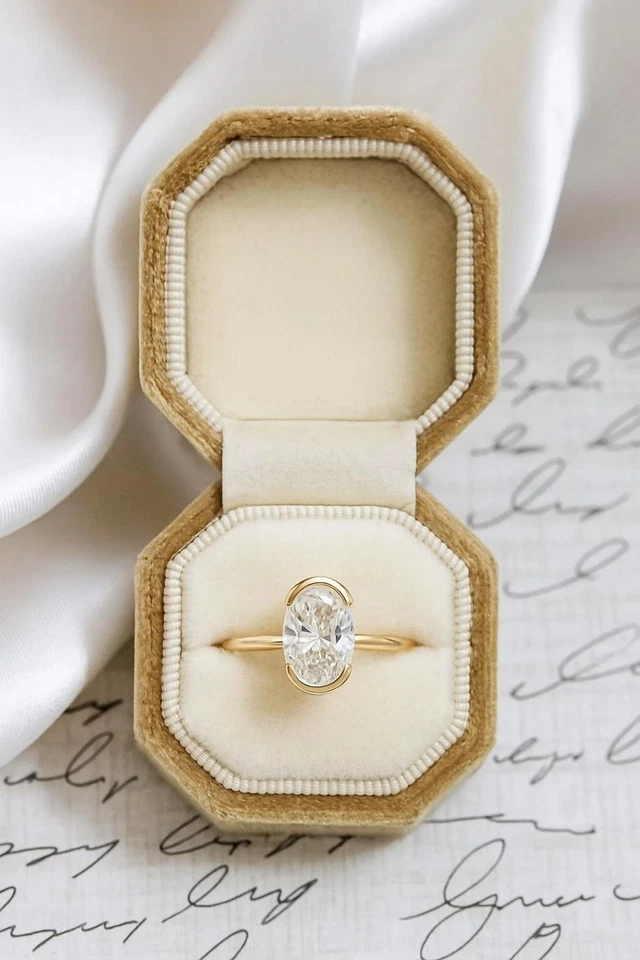 1.50 CT Moissanite Coupe Ovale Fiançailles Bague 14k or Jaune Solitaire Femme - Photo 4/4