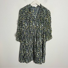 Zara Dark Floral Print Ruffled Mini Shift Dress Size Small 3/4 Length Sleeves