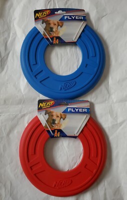 2 Nerf Dog  10'' Atomic Flyer Frisbee Dog Toy Red & Blue Bundle Chew Play