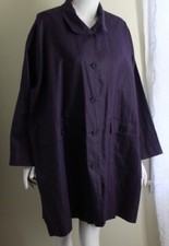 Eskandar Sz 0 Purple Grape 36" Long Coated Linen Rain Coat Jacket