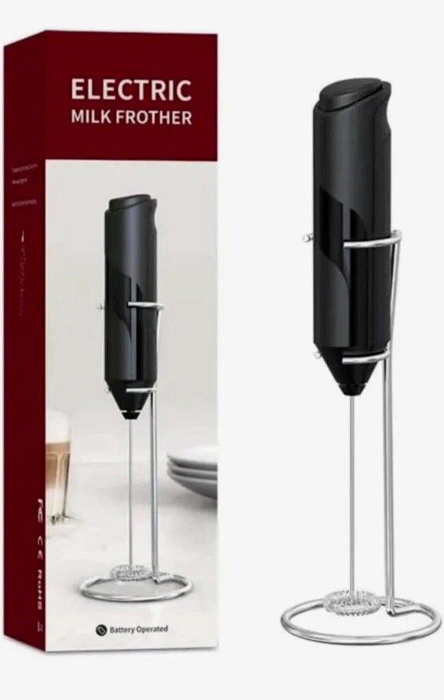 Milk Frother Handheld Battery Operated Whisk Foam Maker For Coffee With Stand