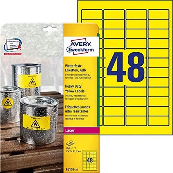 Avery Zweckform L6103-20 Wetterfeste Folienetiketten (45,7X21,2 Mm Auf Din A4, E-image