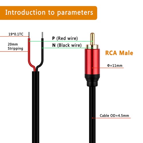 Speaker RCA Male Plug Jack Connector To Bare Wire Open End Pigtail RCA Cable - Zdjęcie 8 z 14