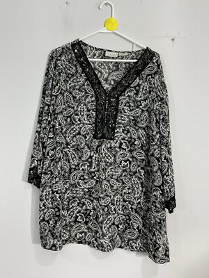 Womans White Stag Womans Plus 22W/24W  Black White Sequins V Neck Beach Coverup