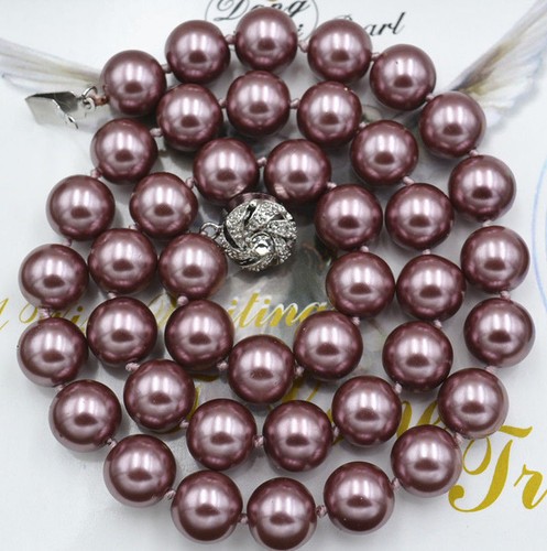 18" Silver Champagne Shell Pearl Bead Necklace - Imitation Round Pearls, Silver Plated 8 thumbnail image