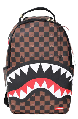 Sprayground Brown Checkered Backpack Logo Books Bag School Shark