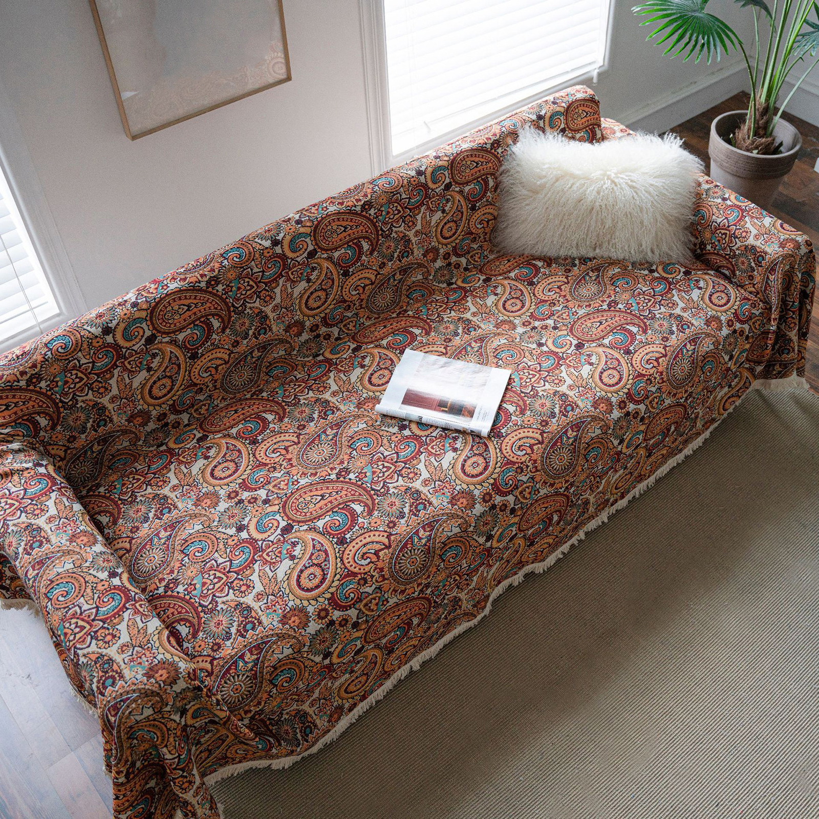 Farmhouse Couch Cover Vintage L Shape Slipcover with Exquisite Pattern