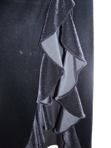 Patra Women's Long Black Velvet Straight Skirt Ruffles on Side Large Size 12 New - Picture 5 of 10