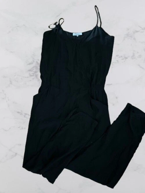 Mono Parker 100% Seda Negro Ajustable Hombro Rayas Superpuesto Cuello en V S Foto 2 de 4