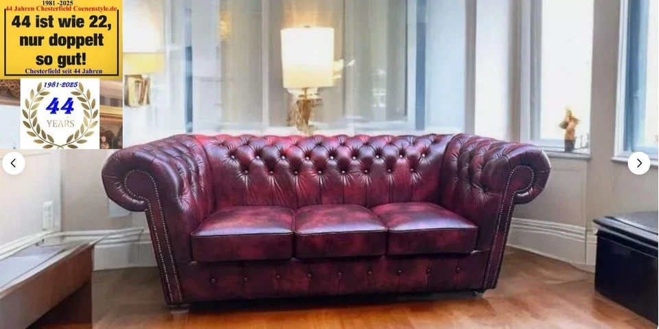 Chesterfield  Claridge 3 Sitz Luxus Rinder Narben leder Sofa Luxus Echt leder - Bild 3 von 4