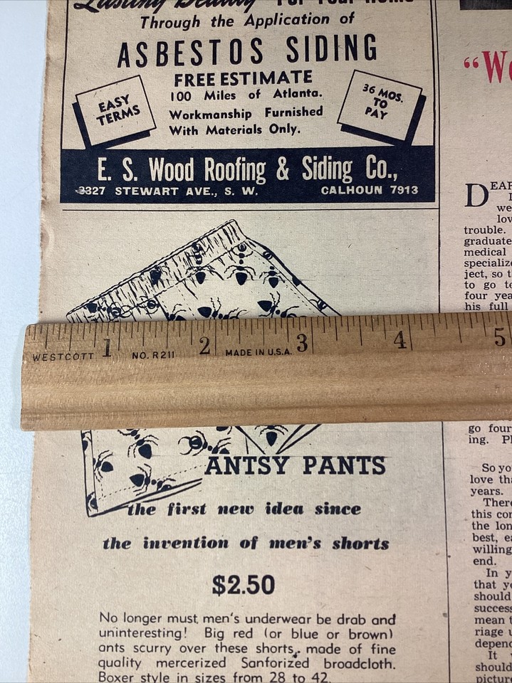 Atlanta GA Zachry Antsy Pants Print Ad 1948 AJC Original Rare Underwear ...