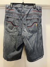 VTG Ruff Ryders Denim Jean Shorts 36 DMX Rap Hip Hop Stripe Jorts Grey Y2K